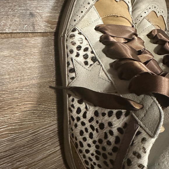 ShuShop Brown and Cream Sneakers with Satin Ribbon Laces - Picture 3 of 5